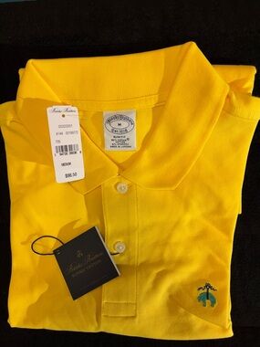Brooks Brothers Men's Bright Yellow Polo with Green Logo
